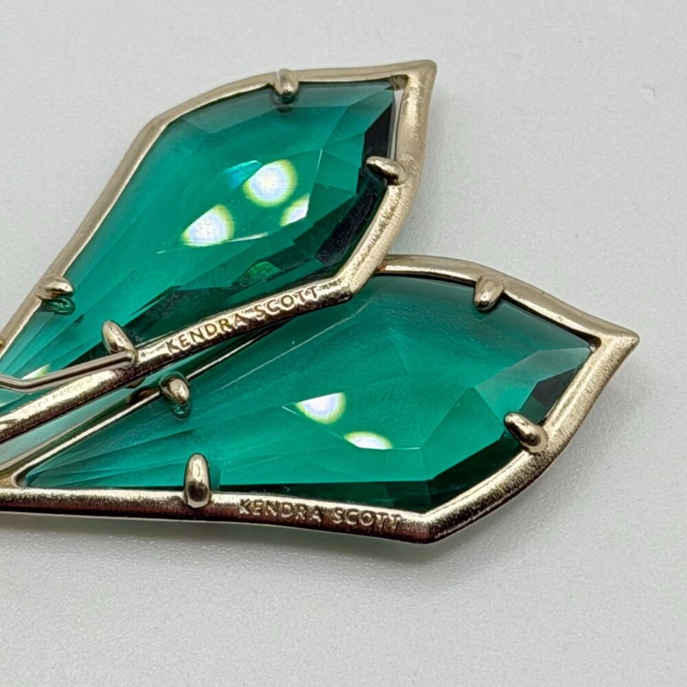 Kendra Scott Green Faceted Drop Earrings In Gold-Tone - Picture 3 of 7
